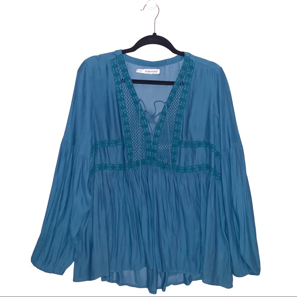 Maurices | Blue Boho Peasant Style Blouse